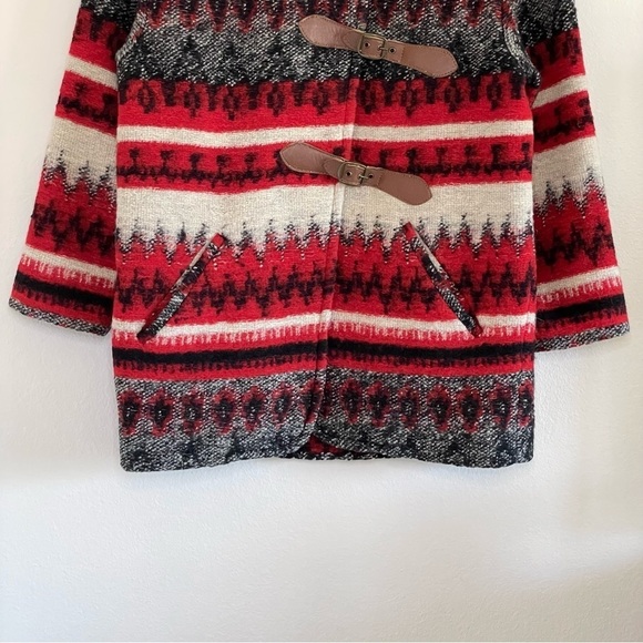 Sandro Wool Blend Patterned Coat Red Black Ivory Small - Picture 6 of 16